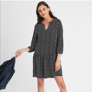 Banana Republic Factory Black Polka Dot Long Sleeve Drop-Waist Dress